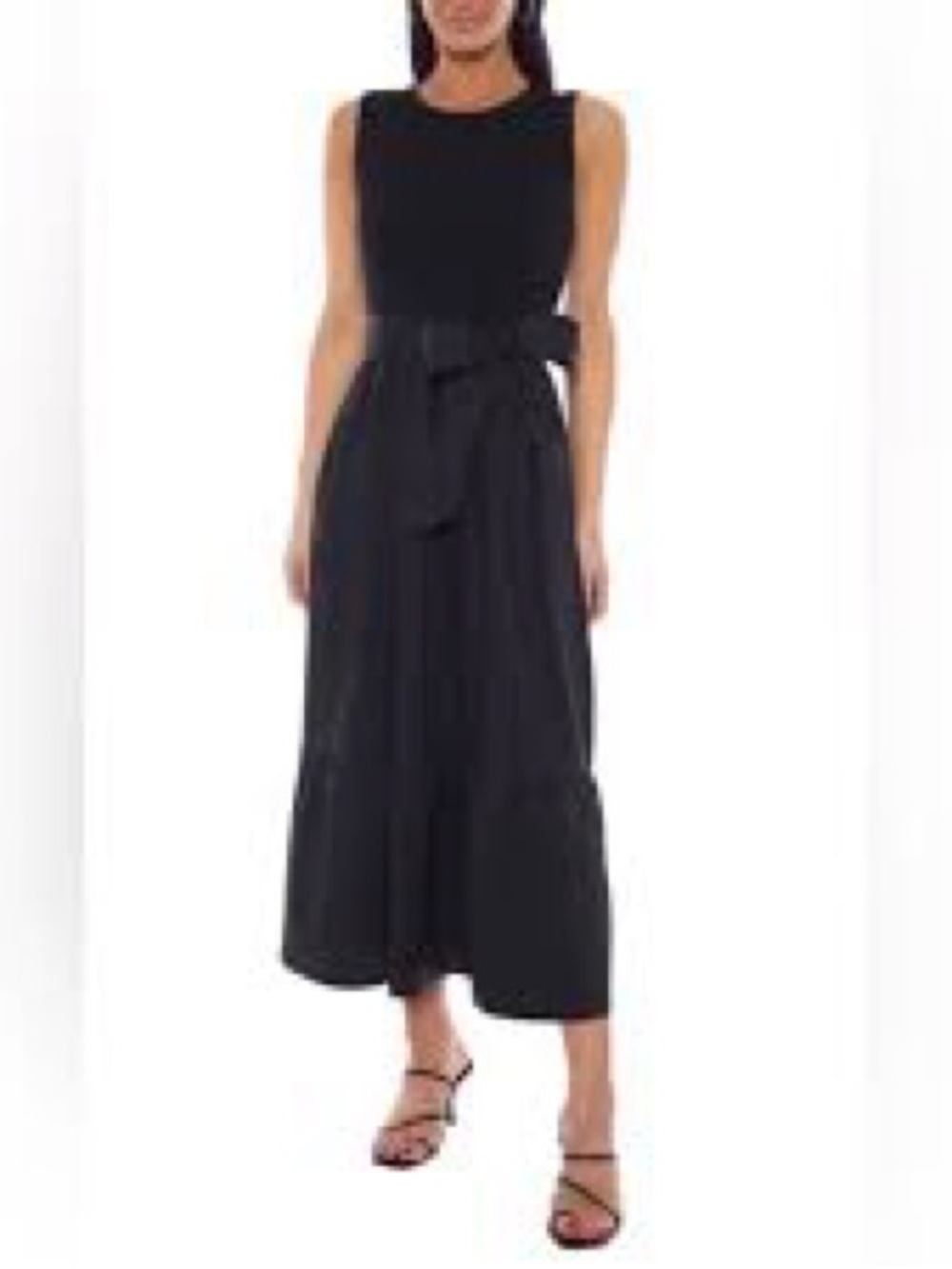 Isaac Mizrahi Black Sleeveless Maxi Dress with Waist Tie
